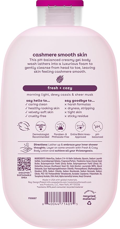 eos Shea Better Cashmere Body Wash, Fresh & Cozy, Moisturizing and Nourishing, pH Balanced Creamy Gel Formula, Paraben & Phthalate Free, Sensitive Skin,16 fl oz