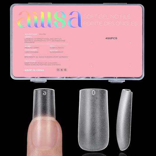 AILLSA Medium Square Nail Tips 450PCS Full Cover Nail Tips Matte Acrylic Upgraded No Need Files Press on Fake Nails Tips for Extension Home DIY Nail Salon 15 Sizes