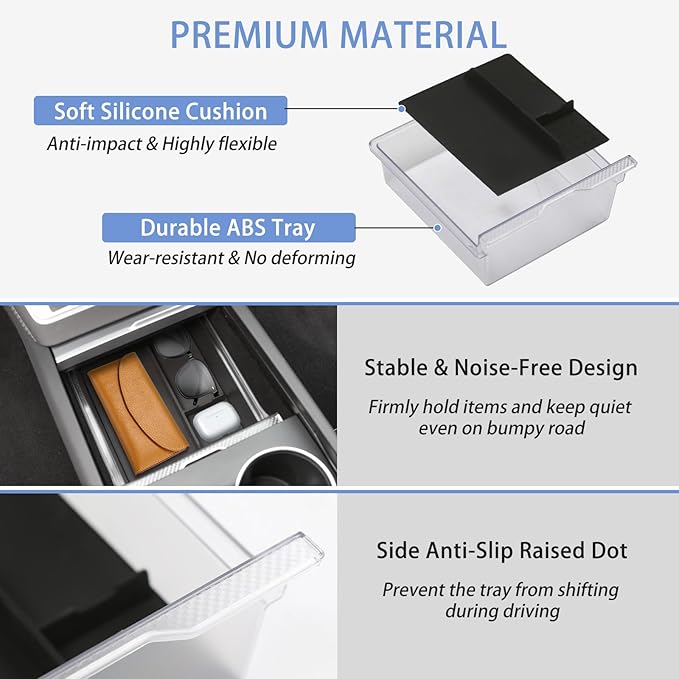 10PCS Center Console Organizer for Tesla Model Y Juniper 2025 2026 Accessories, Double Layer Center Console Trays Charger Pad Cup Holder Hidden Storage Box Armrest Cover for Model Y Juniper