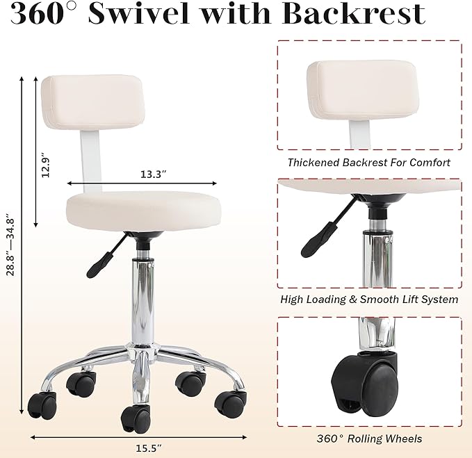Pedicure Station No Plumbing, Hydraulic Pedicure Chair for Nail Tech, Height Adjustable Reclining Pedicure Station Unit, 360 Degree Swivel Foot Spa Chair with Massage Foot Bath (White)