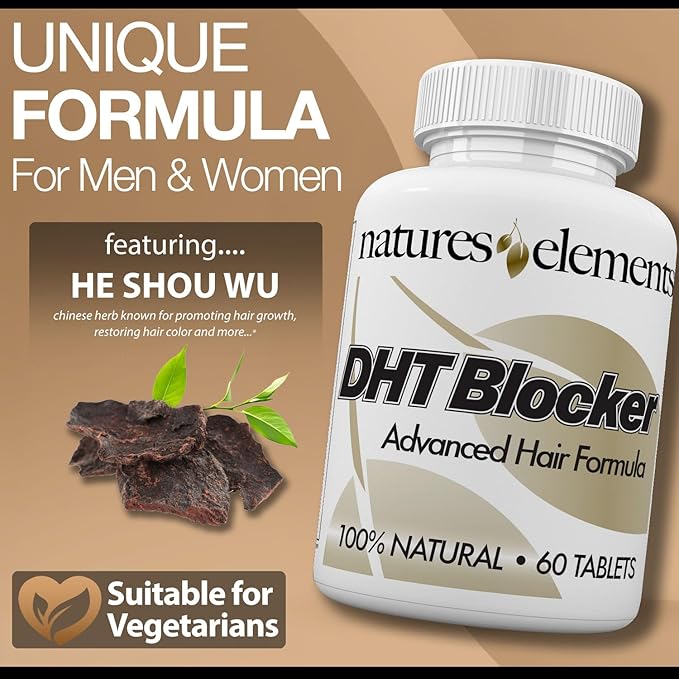 Natures Elements DHT Blocker – Herbal Formula with Saw Palmetto, Fo-Ti & Beta-Sitosterol – Supports Hair Regrowth & Gray Hair Reversal – 60 Tablets – Non-GMO, Vegetarian