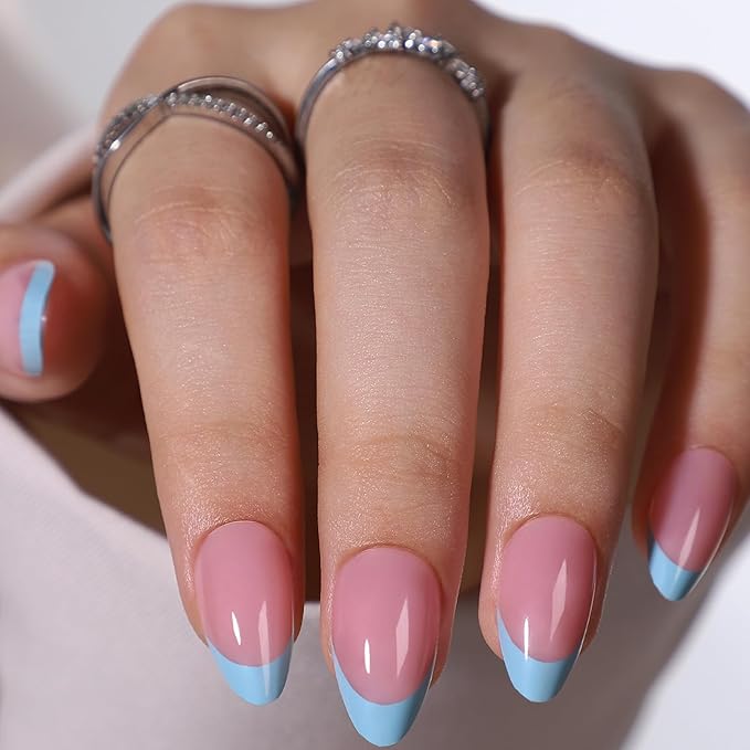 6 Packs (144 Pcs) Press on Nails - Almond, French Tip, Medium, Glue on, Gel False Nails for Women - 12 Sizes, 6 Styles