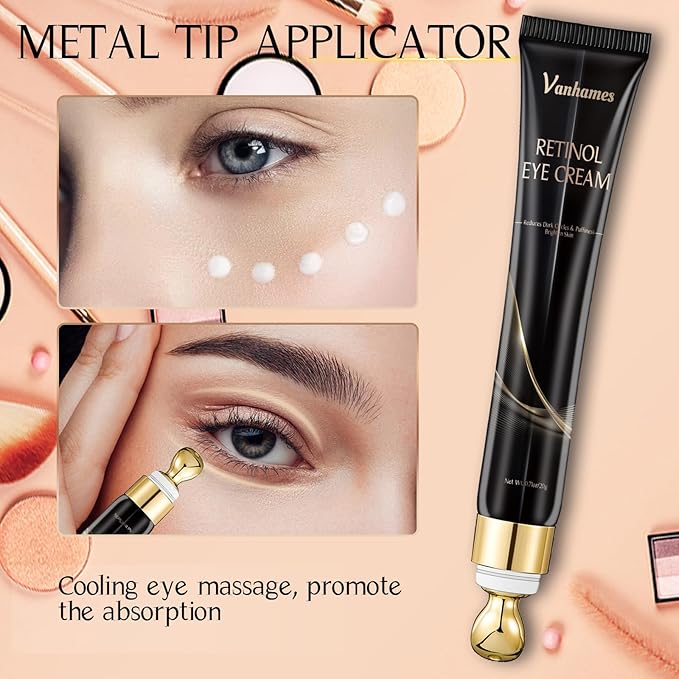 Retinol Caffeine Eye Cream, Under Eye Cream for Dark Circles and Puffiness, Anti Aging Eye Cream for Wrinkles, Eye Bags Treatment for Men and Women, 20g (Fragrance Free)