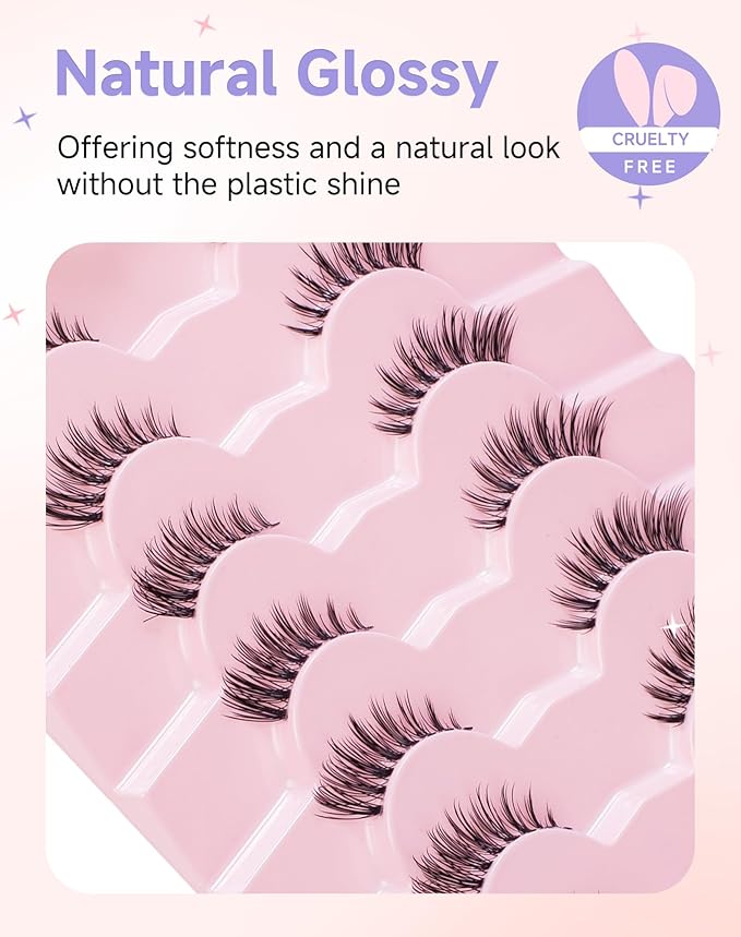 Manga Half Lashes Anime Spiky False Eyelashes Japanese Asian 3/4 Lashes Natural Wispy Fake Eyelashes 7 Pairs Pack Half-05