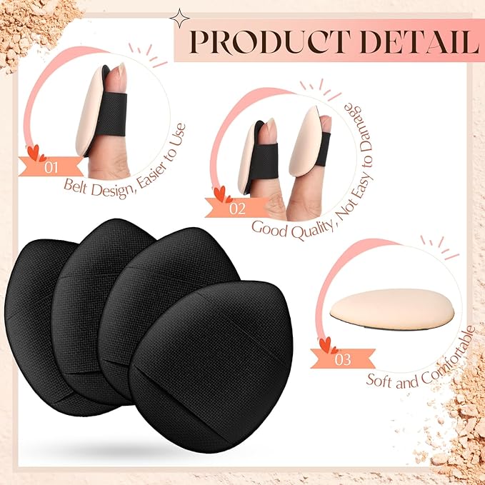 72 Pcs Finger Powder Puff Mini Makeup Sponge Soft Beauty Makeup Blender Puff for Foundation, Face Powder, Under Eye Setting, Concealer, Repair Cream, Cosmetic Tool (Black)