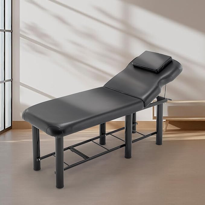 Professional Massage Bed Stationary Adjustable Massage Table Spa Bed 73" x27.5” Physical Therapy Table with Memory Foam Salon Bed w/Removable Headrest Black