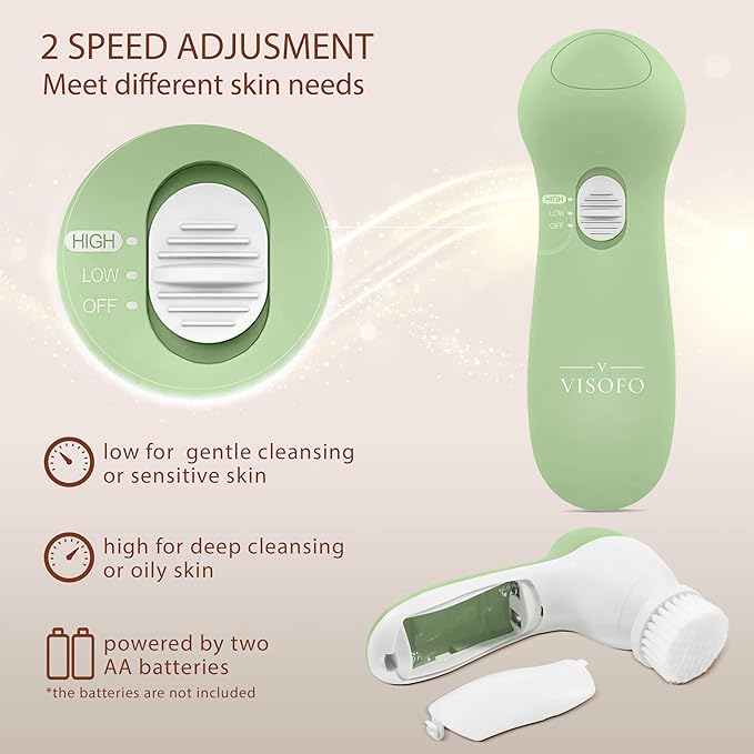Face Scrubber | Facial Cleansing Brush Exfoliator Skin Care Products Beauty Products Powered Electric Wash Exfoliating Spin Cleanser Cleaning Scrub Including 7 Heads (Jade)