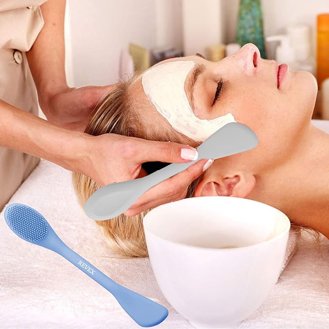 REVEX Pore Cleaning Brush,Face Scrubber,Lymphatic Drainage Massager,Silicone Face Mask Applicator,Mask Applicator Tool for Facial Mud,Contour Face Brush for Lymphatic Drainage. (Sky Blue+Gray)