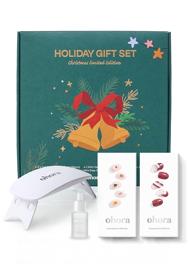 ohora Semi Cured Gel Nail Strips ([2025 Christmas Set] N Jolly Jingles & N Santa Cane) - Works with Any Lamps, Salon-Quality, Long Lasting, Easy to Apply & Remove
