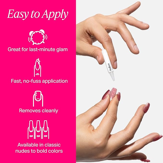 Nailboo Press On Nails, Salon-Quality Reusable Fake Nails for Fast DIY Manicure with Strong Hold Nail Glue for Press Ons, Nail File, & Alcohol Prep Pads, Gala Gal