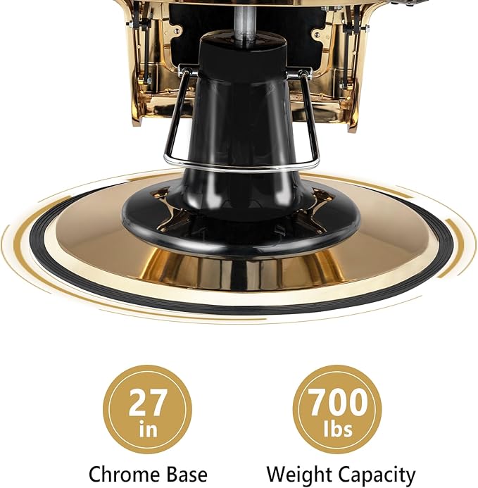 Retro Barber Chair Heavy Duty Professional Salon Chair Reclining, Hydraulic All Purpose Hairdressing Chair for Hair Stylist, Barbershop Beauty Spa Shampoo Equipment, Gold&Black