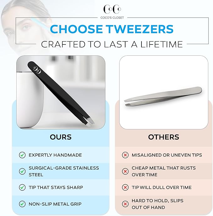 Tweezers for Facial Hair Women, Professional Precision Eyebrow Tweezers for Women and Men, Sharp Stainless Steel Slanted Tip for Hair Removal, Eyebrows and Ingrown Hair