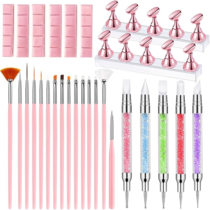 Nail Art Tools,Nail Art Brush,2 sets Nail Stand,5 PCS Dual Tipped Nail Dotting Tool and Sculpture Pen, Acrylic Silicone Nail Pen, Nail Design Tools