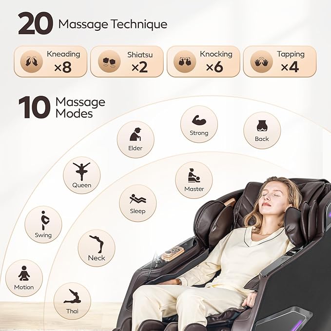 4D Massage Chairs Full Body,Zero Gravity SL-Track Shiatsu Massage Chair Recliner,Core Heating,20 Massage Techniques,Deep Yoga Stretch,Foot Rollers, Ai Voice,Touch Screen,Wireless Charging