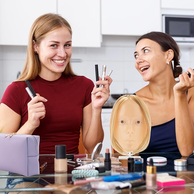 Makeup Practice Face, 2024 Upgrade 5D Makeup Mannequin Face Reusable Silicone Makeup Practice Face Board with Bracket, Come with Makeup remover & Concealer 3 Color & Makeup Bag Yellow