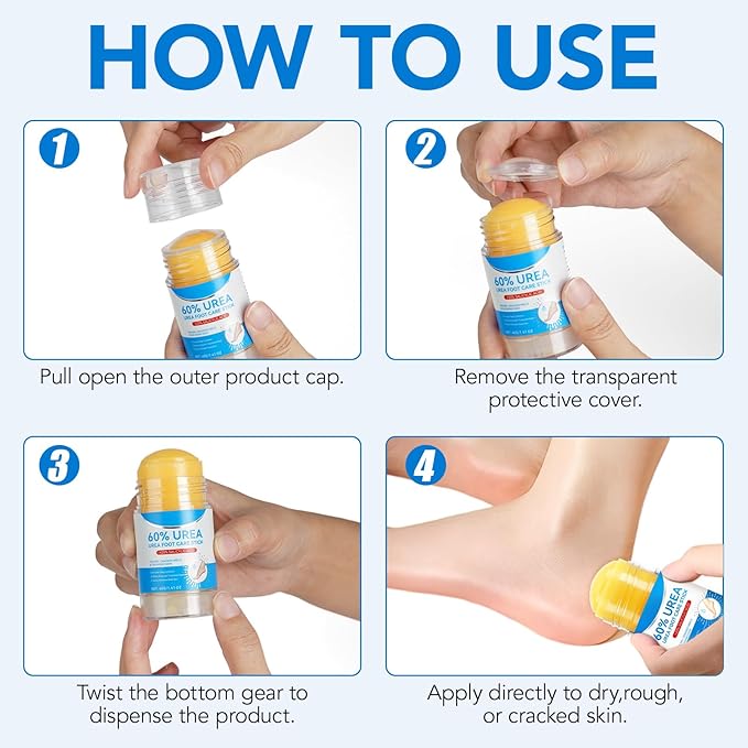 Urea Foot Cream Stick, 60% Urea Cream with 2% Salicylic Acid Foot Care Stick Moisturizer for Dry Cracked Heels, Knees, Hands, Moisturizes & Hydrates Dry Skin, Callus Remover & Skin Softener 1.41 oz