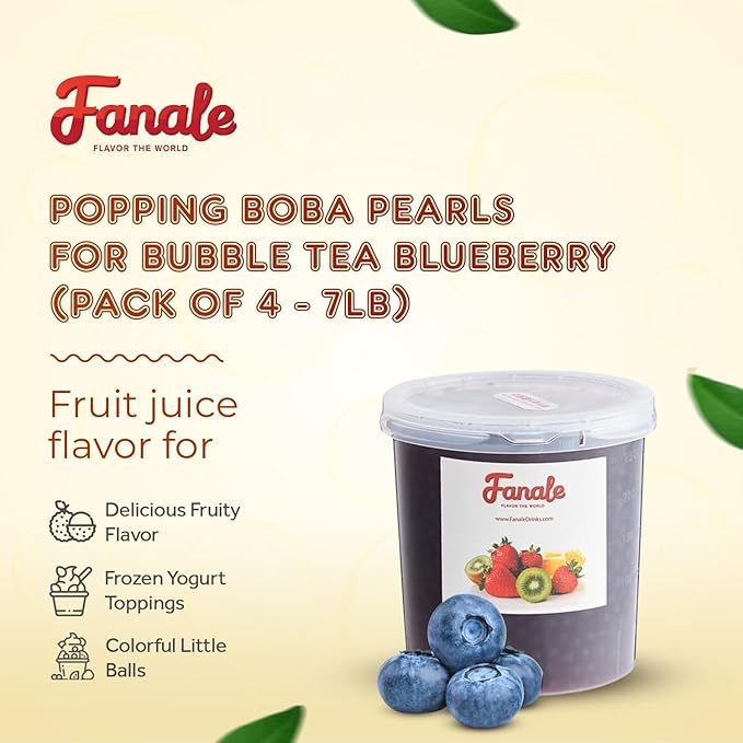 Fanale Blueberry Popping Boba Pearls, Vegan, Non GMO, Gluten Free, Fat Free, Perfect for Bubble Tea, Smoothies, Ice Cream, Desserts, and Beverages.