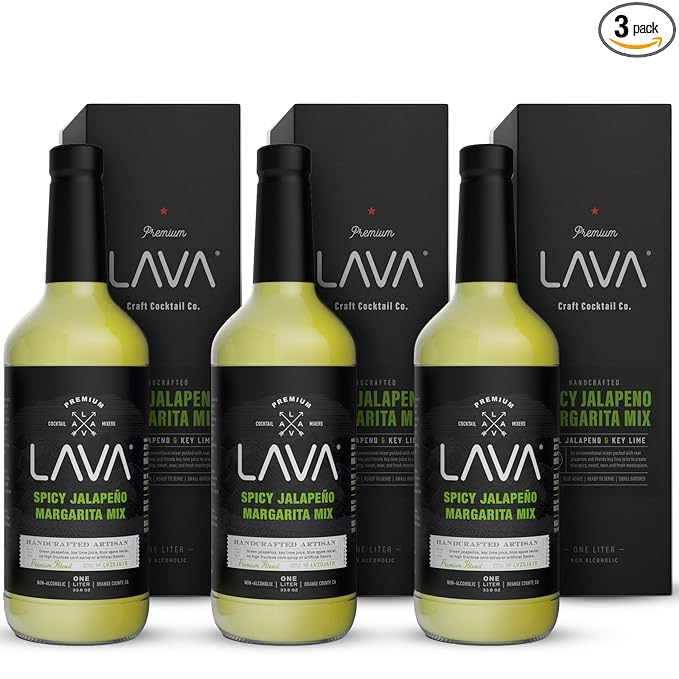 (3 Pack) LAVA Premium Spicy Jalapeño Margarita Mix by LAVA Craft Cocktail Co., Made with Real Jalapeños, Agave Nectar, Key Limes, Lots of Flavor and Ready to Use