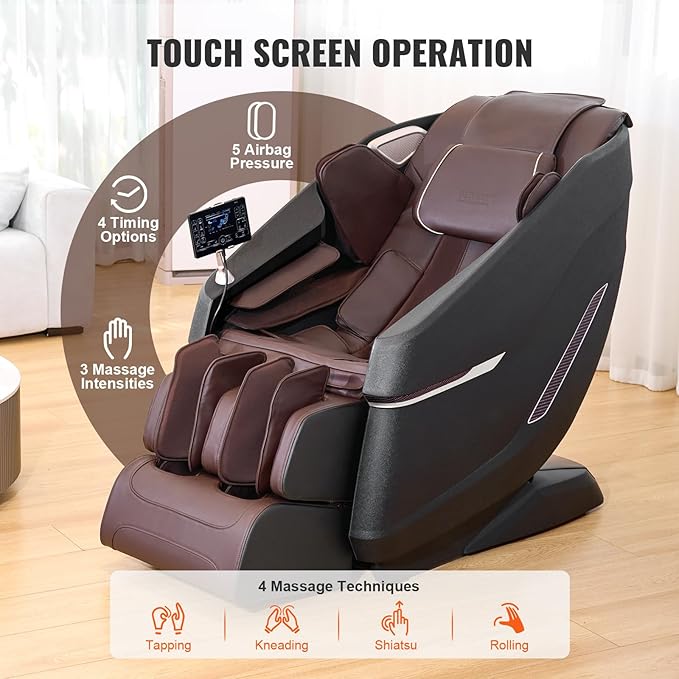 VEVOR Full Body Massage Chair, SL-Track Zero Gravity Massage Recliner, 3D Shiatsu, Body Scan, Heating, Bluetooth Speaker, Airbags for Living Room, Home