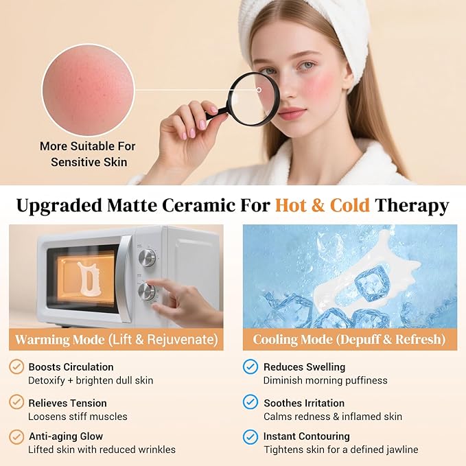 Upgraded 6-in-1 Ceramic Body Massage Tool,Korean Manual Guasha Facial Massage for Face Lift, Muscle Relief Scraping Tool, Skin Care Gift Gift for Friend, Wife,Pink