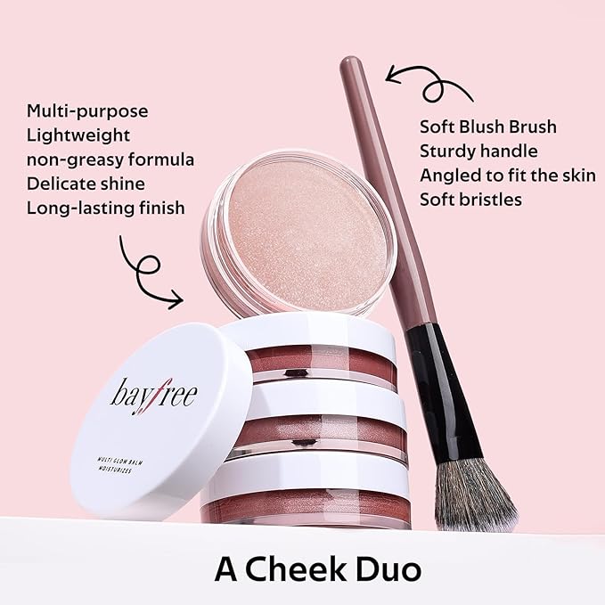 bayfree Multi Cream Blush & Blush Brush Set, Korean Makeup Blush for Cheeks, Multi-Use Face Balm, Lightweight & Hydrating, Blendable Color, Non-Greasy, Soft Bristles for Radiant Finish (Dewy)