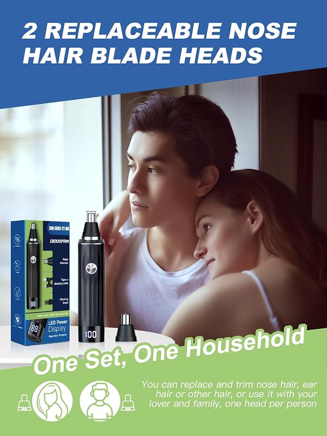 LED Display Ear and Nose Hair Trimmer Clipper for Men Women,2025 Rechargeable 2 in 1 Professional Painless Eyebrow & Facial Hair Trimmer with Powerful Motor and Dual-Edge Blades Easy Cleansing