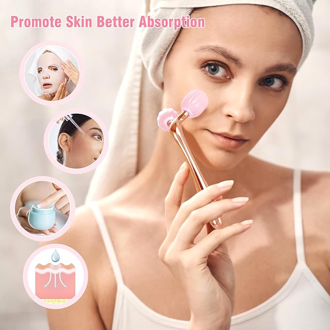 Gua Sha Facial Tools, Jade Roller for Face Skin Care Lymphatic Drainage, Pumpkin-Shaped Rose Quartz Head, Guasha Massager for Anti-Aging & Skin Tightening, Reduce Wrinkles & Puffiness