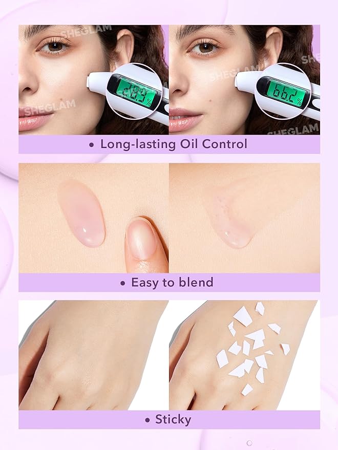 SHEGLAM Good Grip Hydrating Primer Oil Control Moisturizing Primer Gel Smooth Fine Lines Oil And Silicone-Free Face -Blueberry + Aha-Purple