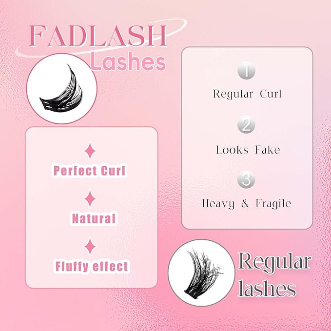 FADLASH Cluster Lashes Individual Lash Extensions DIY Lash Clusters 10-16mm Mixed Length Wispy Faux Mink Eyelash Clusters for Self Application at Home（R13-D-10-16MIX)