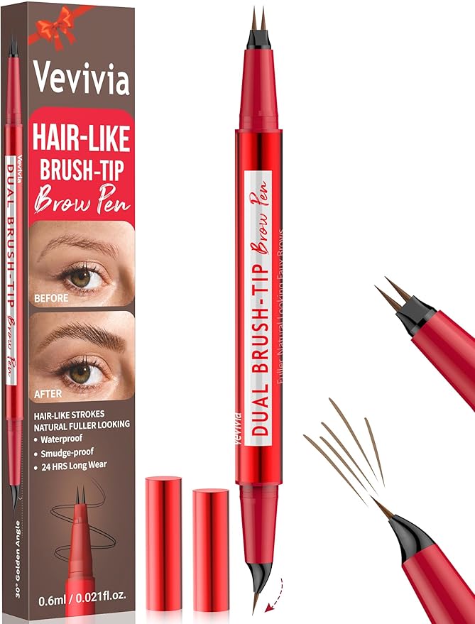 Vevivia Eyebrow Pencils for Women - Eyebrow Pen with Dual-Brush-Tip & Curved Tip for Natural Fuller-Looking Brows, Precise Hair-Like Strokes for All Brow Types, Last All-Day Brow Makeup, Blonde
