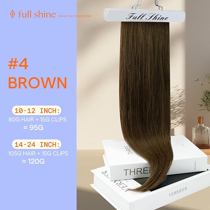 Full Shine Hair Extensions Real Human Hair Clip ins 24 Inch Brown Clip in Hair Extensions Real Human Hair Medium Brown for Prom for Length 7 Pcs 120 G