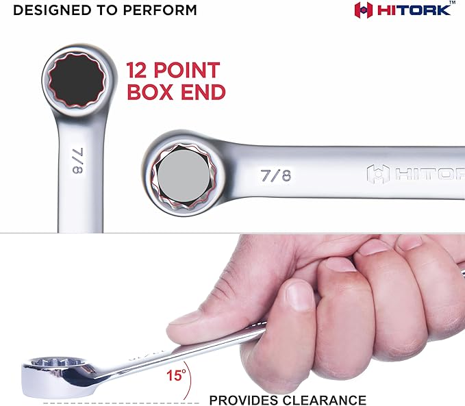 HITORK 19 Piece Metric Combination Wrench Set (6–24mm) Cr-V Steel Mirror Chrome Finish 12-Point Box End, 15° Offset, Roll-Up Pouch – Durable Open End Wrench Set for Home, Garage & Auto Repair