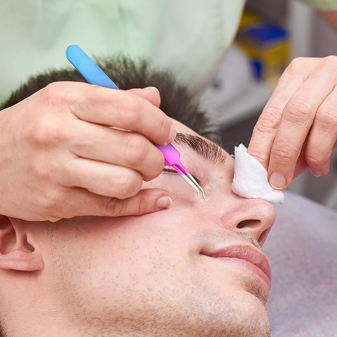 Honoson 3 Pcs Blackhead Tweezer Stainless Steel Pimple Tweezers Extractor Tool for Remove Zit Whitehead Pimple Bend Curved Tweezer Skin Blackhead Remover Tools(Rainbow Color)