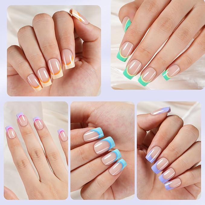 150Pcs French Tip Press On Nails, Short Square Press On Nails, Soft Gel Stick On Nails Reusable Fake Nails for Women 15 Sizes