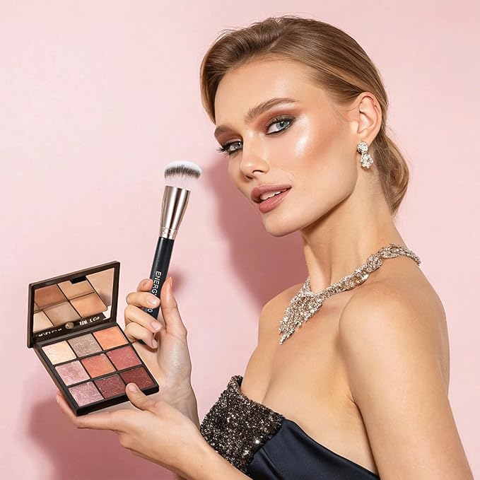 ENERGY Makeup Brush Set - 8PCS Professional Makeup Brushes for Foundation, Concealer, Eyeshadow, Blending, Contour, Powder, Eyeliner, Vegan Synthetic Fiber, Portable Travel Kit with Case (Black)