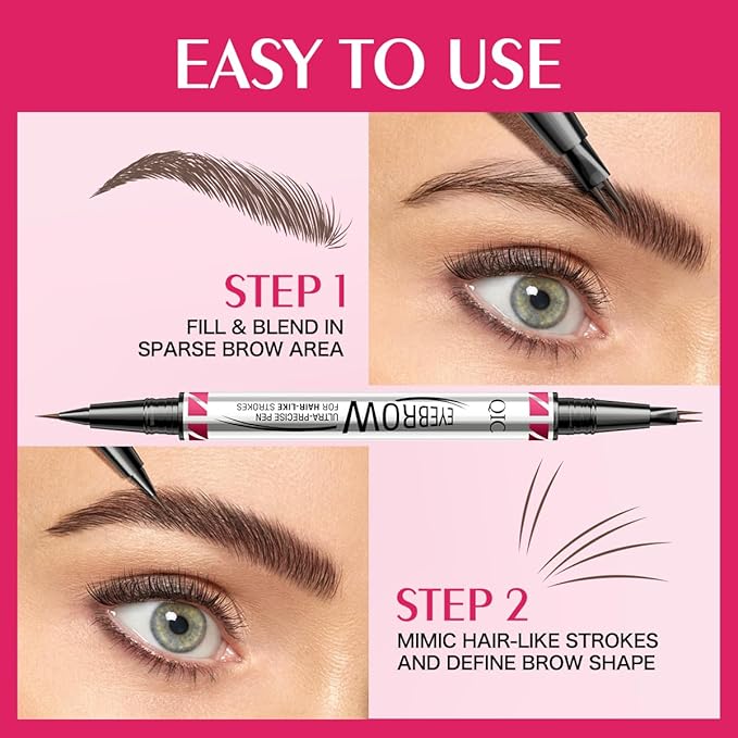 Eyebrow Pencils for Women, 2-in-1 Dual-Ended Microblading Eyebrow Pencil Waterproof with 2 Fork Tip and Spoolie Brush for Hair-Like Natural Brows Eyebrow pen, Non-Dry, Last All-Day (Dark Brown)