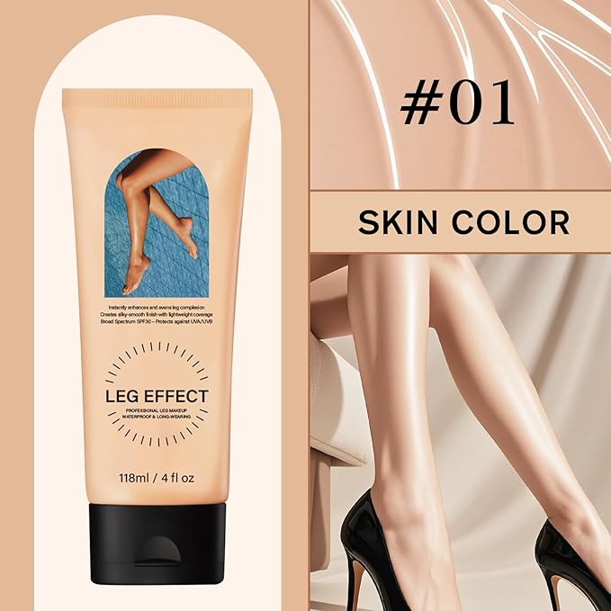 Leg Makeup Waterproof with Brush, No Transfer Body Makeup for Legs Full Coverage Waterproof Concealer, Scar & Tattoo Cover Up for All Skin Tones, Long Lasting Makeup (#01)