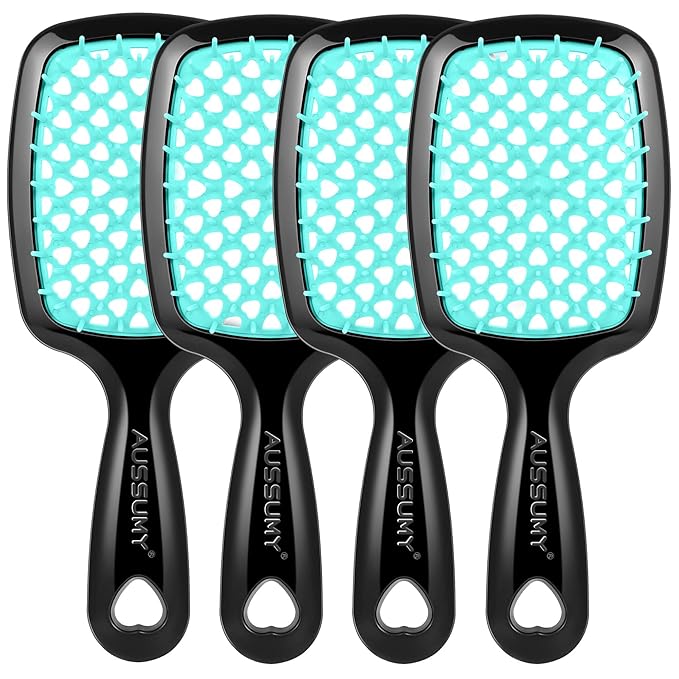 4 Pack Vented Detangling Hair Brush - Detangler Hairbrush with Soft Bristles for Effortless Tangle Free - Ideal for Wet Dry or Curly Damaged Hair for Women Men Kids