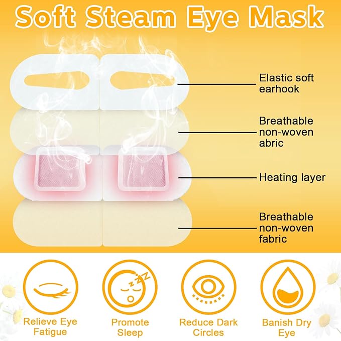 50 Packs Steam Eye Mask for Dry Eyes Spa Warm Sleep Eye Mask Self Heating Disposable Eye Masks for Home Office Travel Eyestrain Relieve (Chamomile Scent)