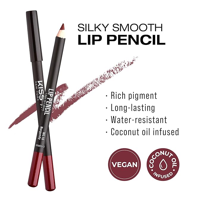 Professional Slim Lip Pencil, Creamy Soft Lip Liner, Smooth Long-Lasting Rich Lip Color, Natural Lip Makeup, Water-Resistant Lip Crayon (Burgundy)