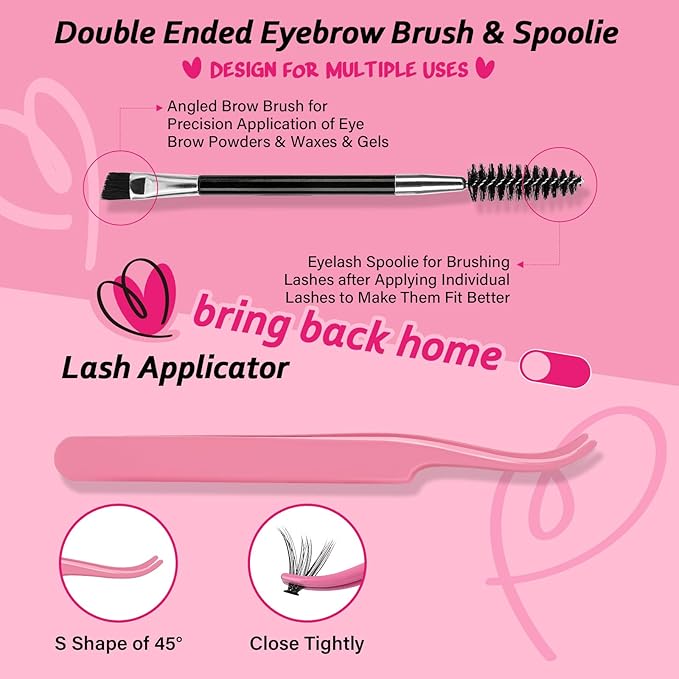 Lash Clusters Kit 280Pcs Lash Clusters Eyelash Extension Kit with Lash Bond and Seal Lash Remover Lash Applicator Individual Lashes Kit Eyelash Brush Easy to Apply at Home(30D+40D-9-16mix Kit)
