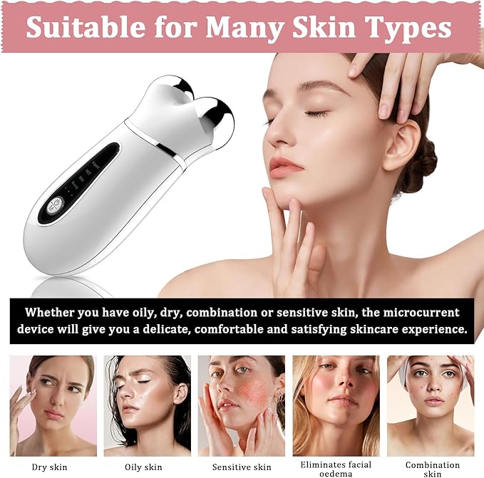 Microcurrent Face Device, USB Microcurrent Facial Shaping Tool for Facial Wrinkle Removal and Anti-Aging，Mini Microcurrent Face Lift Device for Face Lifting and Facial Sculpting (White)