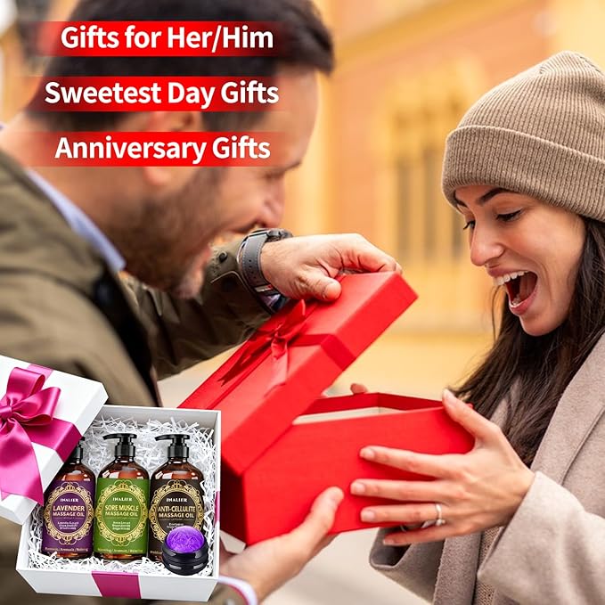 Massage Oil for Massage Therapy,Christmas Massage Gifts for Women Men, 3 Pack Cellulite,Lymphatic Drainage-Ginger Oil Sore Muscle Arnica Oil & Lavender Massage Body Oil with Massage Ball,