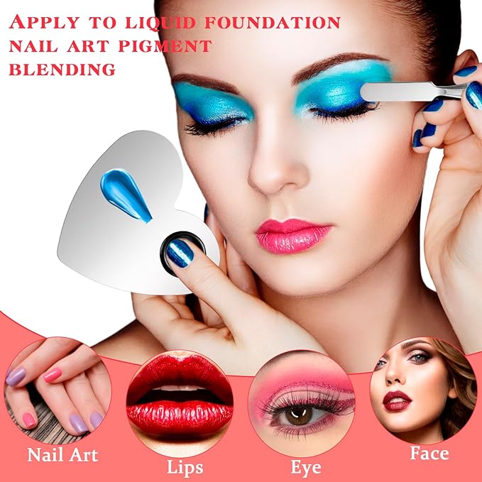 2 Pcs Stainless Makeup Mixing Palette,Tool for Mixing Foundation Nail-Art,Palette with A Stick,Storage Bag,Beauty Salon Color Cream Mixing Palette,Makeup Artist,Makeup Enthusiast (Heart Shaped)