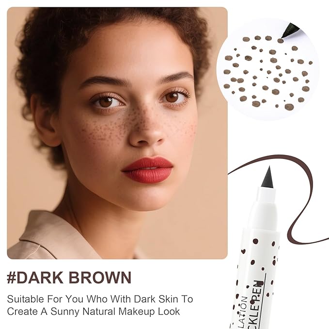 Freckle Pen, Natural Lifelike Faux Freckles Pen Waterproof, Long - Lasting and Quick Dry, Create Natural Sunkissed Skin Makeup for Beginners or Professional (Dark Brown)