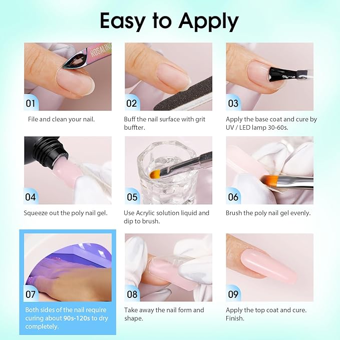 ROSALIND Poly Nail Gel Kit -12 Colors + Nail Art Accessories Kit Summer Neon Poly Nails Gel Kit Starter Kit With Slip Solution Pro Bright Colors Nail Extensions Gel Set with Mini UV Lamp