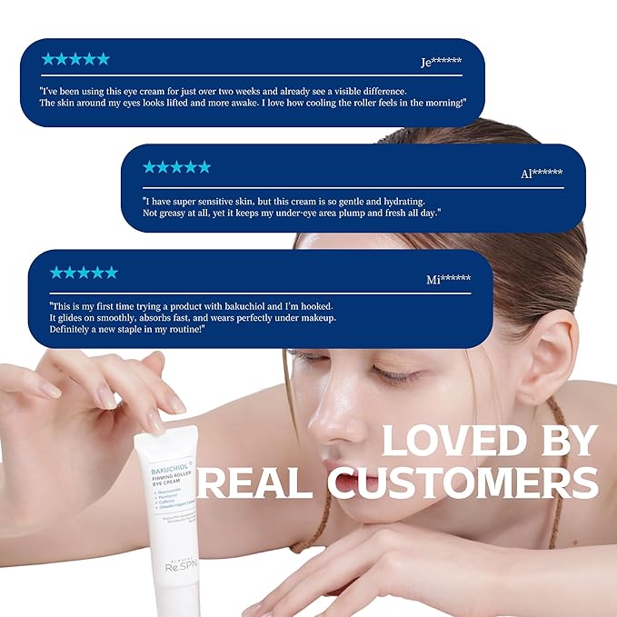 Re.SPN Bakuchiol Firming Roller Eye Cream – For Puffy Eyes, Wrinkles & Dark Circles with Gua Sha Applicator, Vegan, Natural Retinol, Niacinamide, K-Beauty (0.67 fl oz)