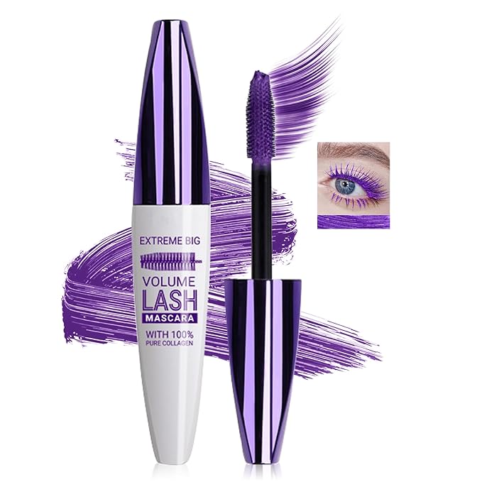 Purple Mascara for Eyelashes,5D Colored Mascara Volume and Length Waterproof,Natural Curling for Women Eye Makeup