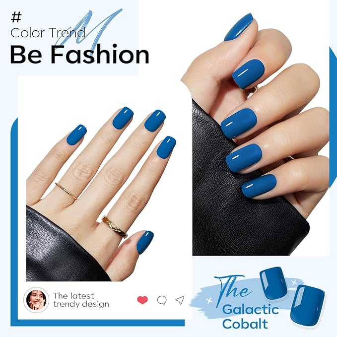 Modelones Blue Press on Nails, Christmas Short Square Fake Nails, Reusable Nail Kit with Nail Glue Adhesive Tabs Mini Nail File, Nails Press Ons 32Pcs 16 Sizes, Women Girl Gift