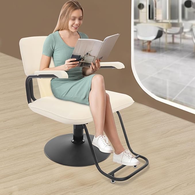 Barber Salon Chair for Hair Stylist,Hair Chair for Barbershop Home Height Adjustable & 360° Swivel Styling Salon Chairs Spa Beauty Salon Equipment, 550Lbs Capacity (White)